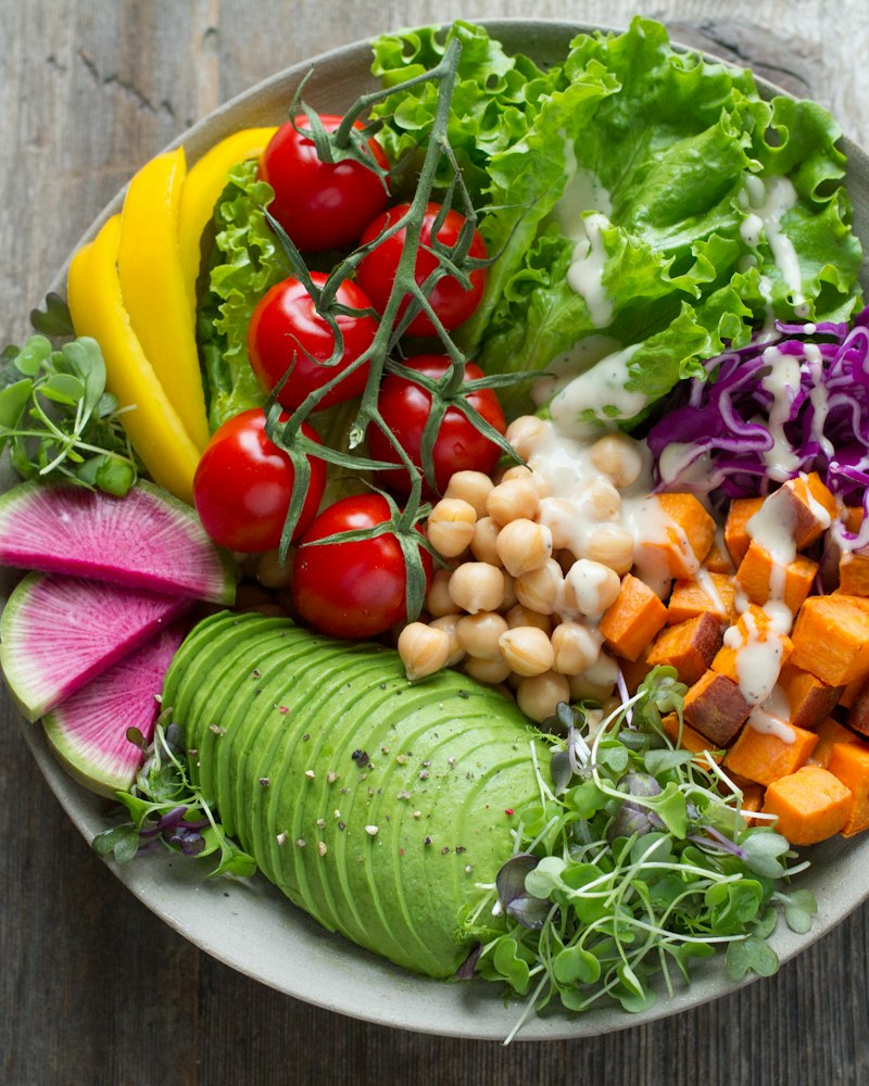 A colourful vegetable bowl with fresh ingredients